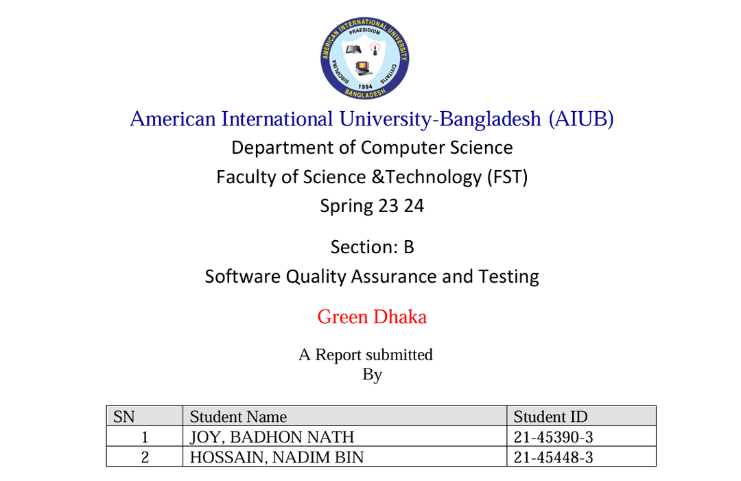Green Dhaka-Software Test Plan